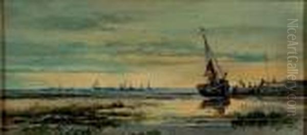 Nel Delta Del Po Presso Comacchio Oil Painting by Giacinto Bo