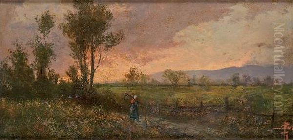 Paesaggio Con Figura Oil Painting by Giacinto Bo