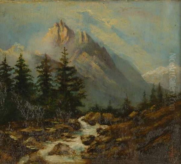 Torrente In Alta Montagna Oil Painting by Giacinto Bo