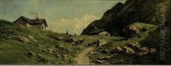 Paesaggio Alpino Con Figure Oil Painting by Giacinto Bo