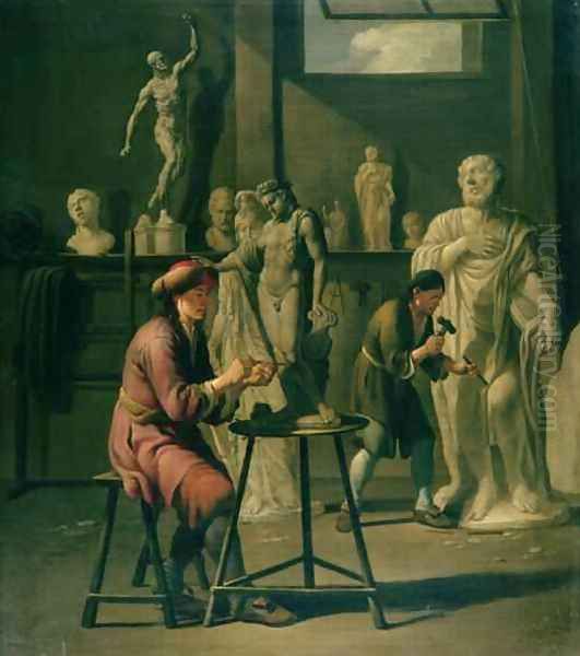 Interior of a Sculptors Studio Oil Painting by Johann Heiss