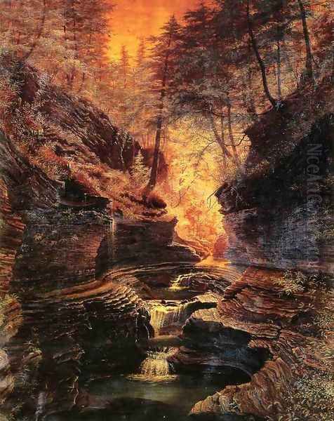 Rainbow Falls, Watkins Glen, New York Oil Painting by James Hope