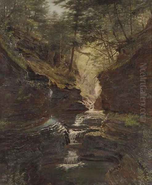 Study of Rainbow Falls, Watkins Glen Oil Painting by James Hope