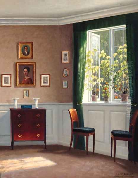 Pictures hanging in an Interior Oil Painting by Niels Holsoe