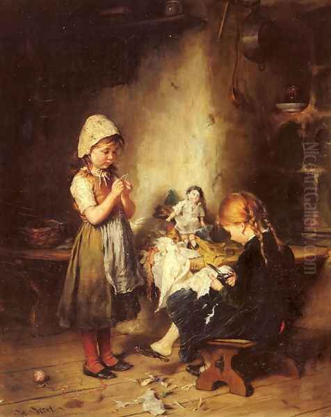 The Young Seamstresses Oil Painting by Heinrich Hirt