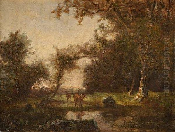 Chevreuils Enforet Oil Painting by Karl Bodmer