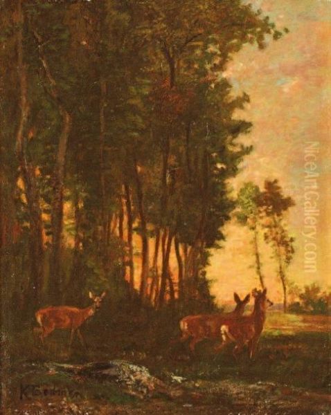 Biche En Foret Oil Painting by Karl Bodmer