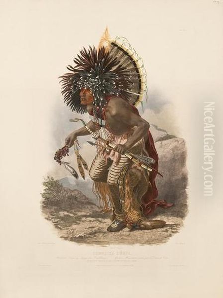 Pehriska-ruhpa. Moennitarri Warrior In The Costume Of The Dog Danse. [tab. 23]. Oil Painting by Karl Bodmer