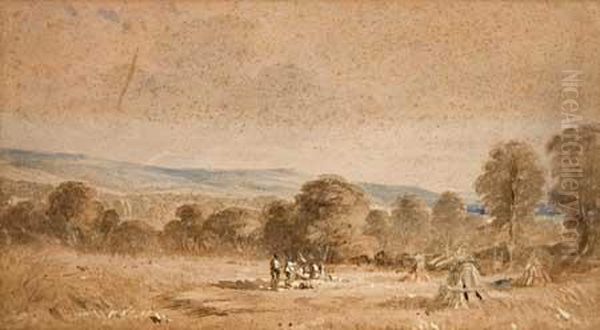 Landscape With Figures In A Field Oil Painting by Karl Bodmer