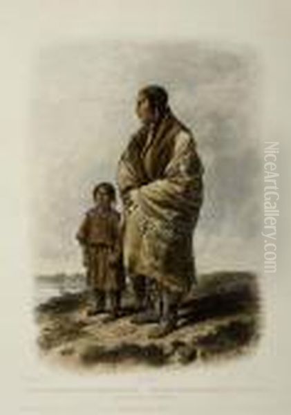 Dacota Woman And Assiniboin Girl. Tableau 9. Oil Painting by Karl Bodmer