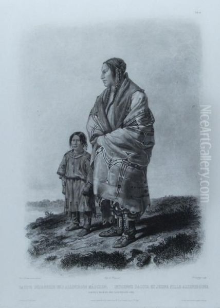 Dacota Woman And Assiniboin Girl Oil Painting by Karl Bodmer