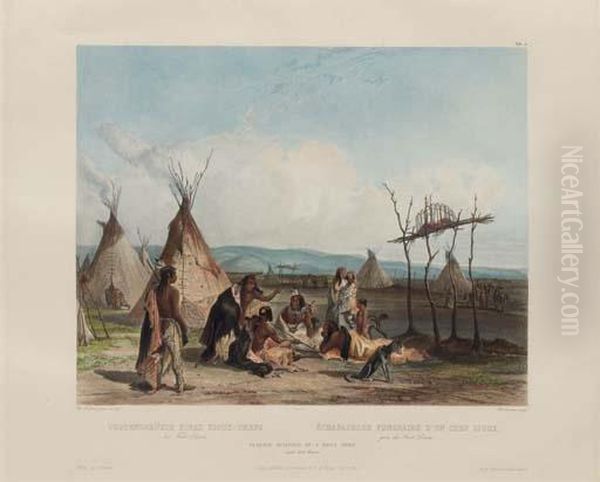 Funeral Scaffold Of A Sioux Chief, From Oil Painting by Karl Bodmer