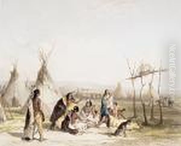 Funeral Scaffold For A Sioux Chief Oil Painting by Karl Bodmer