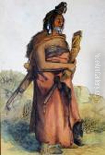 Bodmer, 'standing Nativeamerican', Watercolor T1cp9 Oil Painting by Karl Bodmer