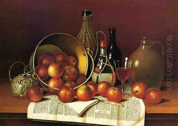 Still Liife with Wine and Apples Oil Painting by Thomas H. Hope