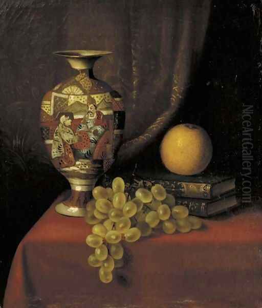 Still Life with Vase, Grapes and Books Oil Painting by Thomas H. Hope