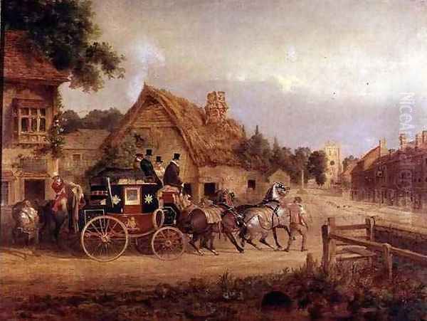 York to London stage coach setting off Oil Painting by Charles Cooper Henderson