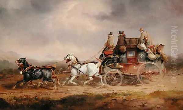 Mail Coaches on the Road The Louth London Royal Mail Progressing at Speed Oil Painting by Charles Cooper Henderson