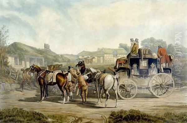 Changing Horses from Fores Coaching Recollections Oil Painting by Charles Cooper Henderson