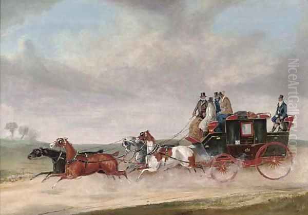 A stagecoach at full speed Oil Painting by Charles Cooper Henderson