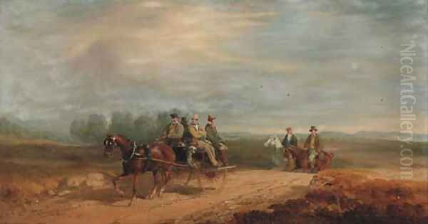 Figures in a jaunting car Oil Painting by Charles Cooper Henderson