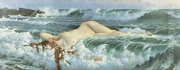 Venus Reclining in the Waves Oil Painting by Adolf Hiremy-Hirschl