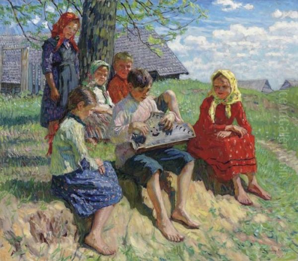 A Gusli Recital Oil Painting by Nikolai Petrovich Bogdanov-Belsky