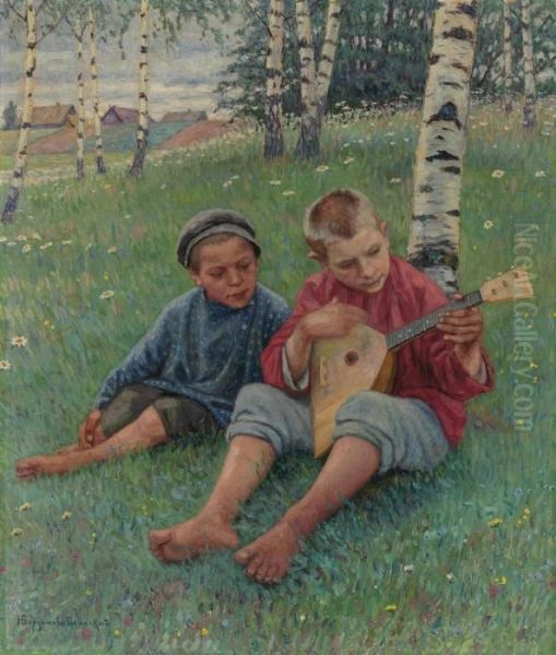 The First Lesson Oil Painting by Nikolai Petrovich Bogdanov-Belsky