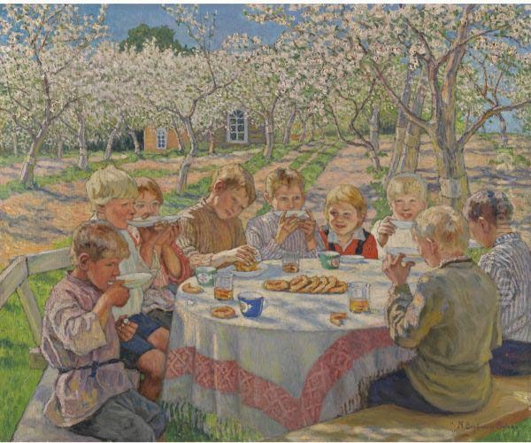 Tea In The Apple Orchard Oil Painting by Nikolai Petrovich Bogdanov-Belsky