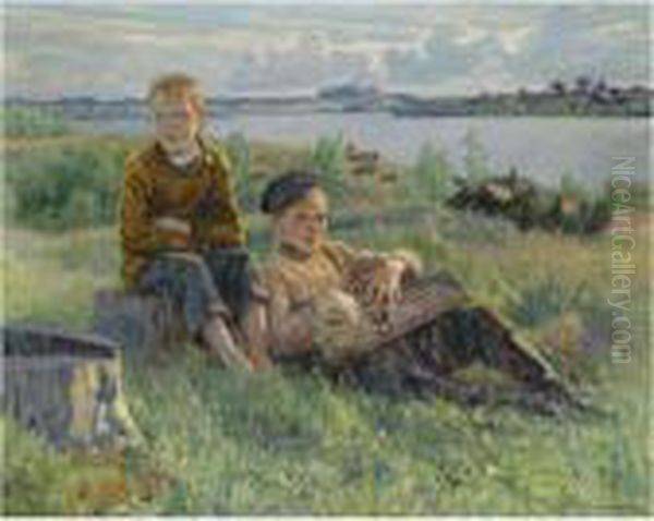 Two Boys Oil Painting by Nikolai Petrovich Bogdanov-Belsky