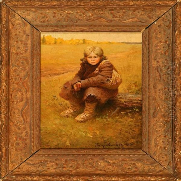 Young Pilgrim Resting On An Autumn Field Oil Painting by Nikolai Petrovich Bogdanov-Belsky