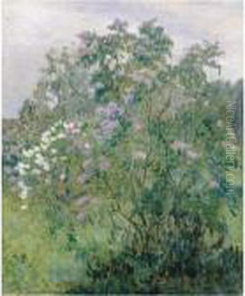 Lilac Bush Oil Painting by Nikolai Petrovich Bogdanov-Belsky