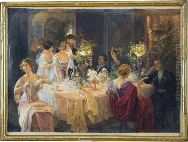 Interno Con Scena Di Mondanita Oil Painting by Nikolai Petrovich Bogdanov-Belsky