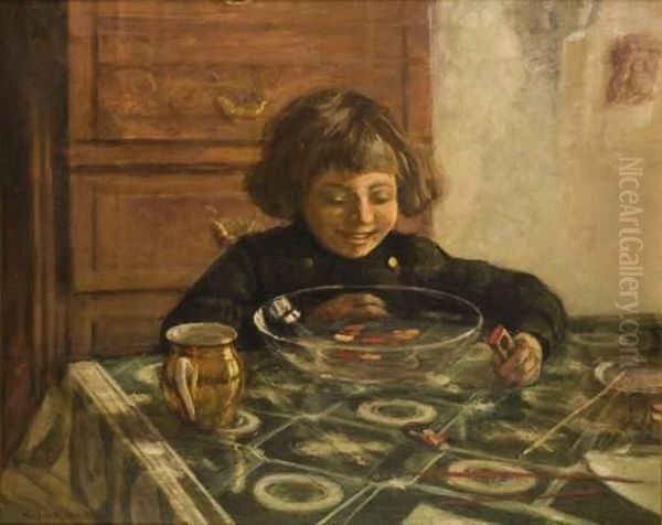 Enfant Assis A Une Table Oil Painting by Nikolai Petrovich Bogdanov-Belsky