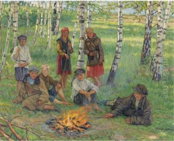 By The Campfire Oil Painting by Nikolai Petrovich Bogdanov-Belsky