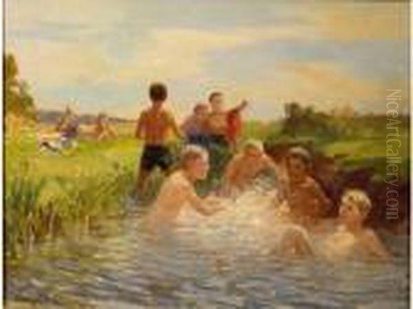 La Baignade Oil Painting by Nikolai Petrovich Bogdanov-Belsky