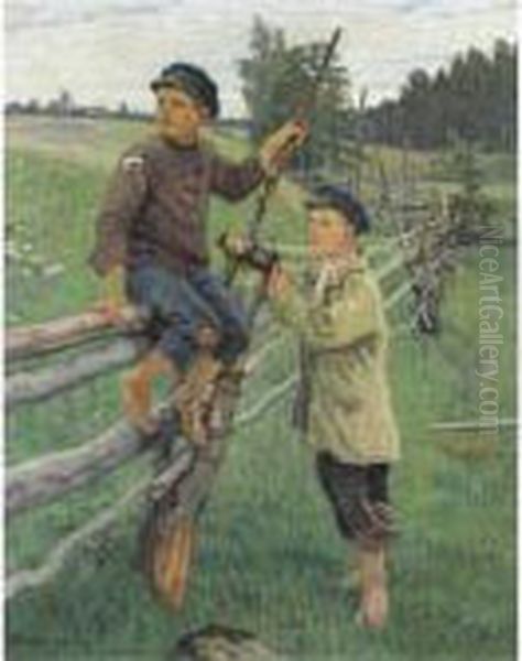 Country Boys Oil Painting by Nikolai Petrovich Bogdanov-Belsky