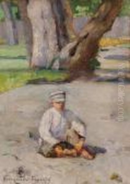 Garcon Assis Devant Un Arbre Oil Painting by Nikolai Petrovich Bogdanov-Belsky