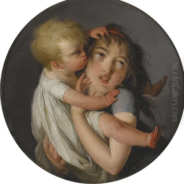 A Young Girl Holding Her Sibling Oil Painting by Louis Leopold Boilly