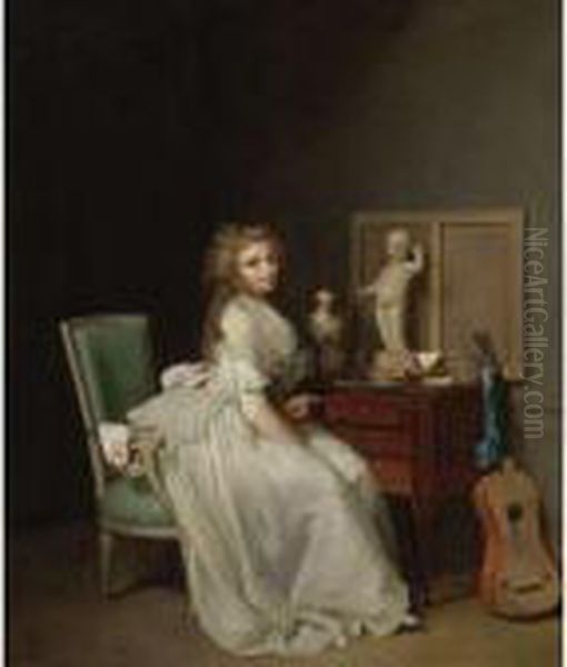 Lady In A White Dress Seated At Her Desk Oil Painting by Louis Leopold Boilly