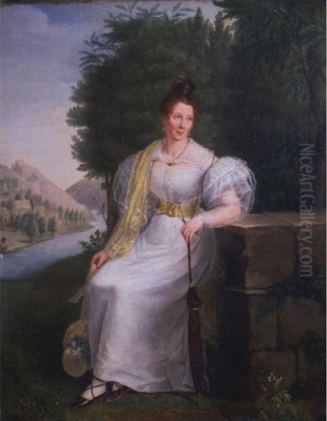 Lady In A White Dressseated In The Countryside Oil Painting by Louis Leopold Boilly