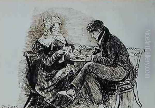 Man and Woman Reading at a Table Oil Painting by John Harden