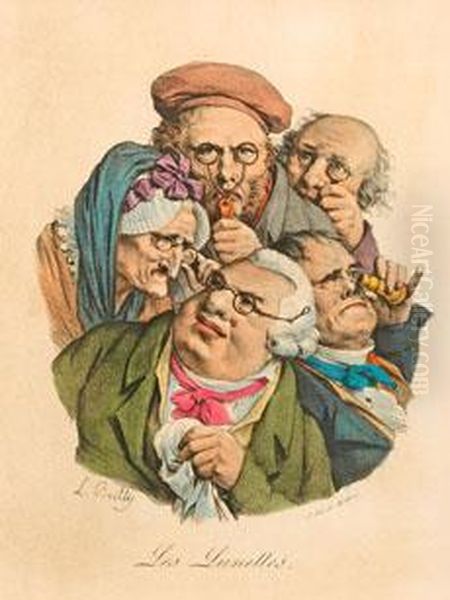 Karikaturen Von Brillentragern Und Grimassen Schneidender Oil Painting by Louis Leopold Boilly