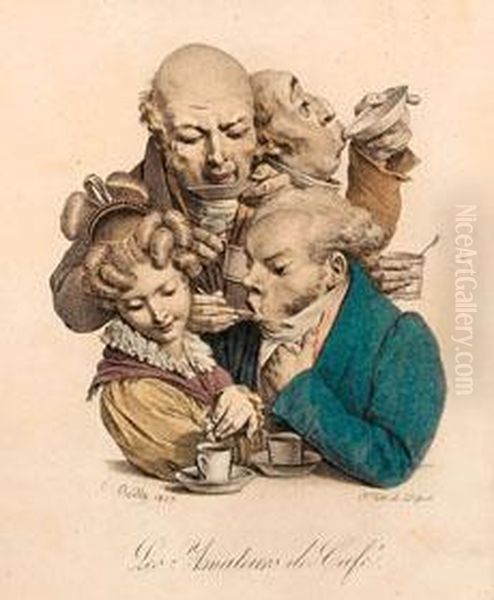 Karikaturen Von Walnussessern Und Kaffeeliebhabern Oil Painting by Louis Leopold Boilly