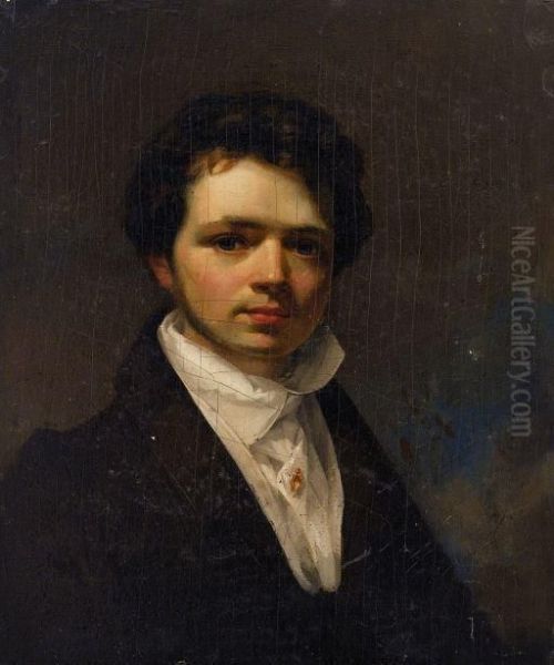 Portrait Of A Gentleman, Half Length Wearing A Brown Coat And White Cravat Oil Painting by Louis Leopold Boilly