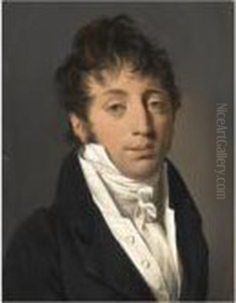 Portrait Of A Man, Half Length, Wearing A Black Jacket With A White Cravat Oil Painting by Louis Leopold Boilly