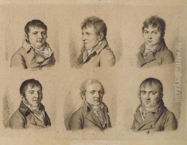 Portraits Of Six Widmer Brothers Oil Painting by Louis Leopold Boilly