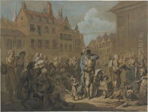 'les Chiens Savants': A 
Performer With Dancing Dogs In A Townsquare Surrounded By Spectators Oil Painting by Louis Leopold Boilly