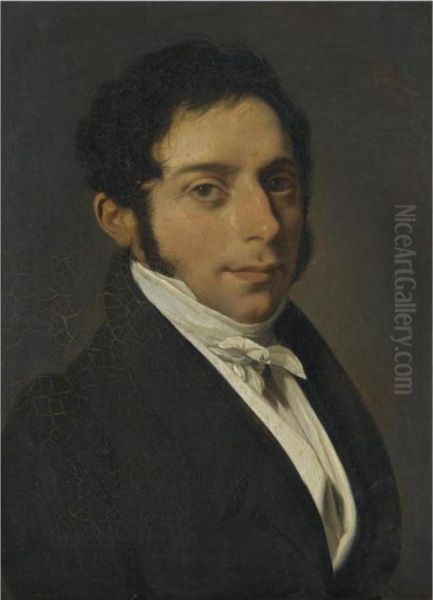 Portrait Of A Gentleman, Half Length, Wearing A Black Jacket And Awhite Shirt Oil Painting by Louis Leopold Boilly