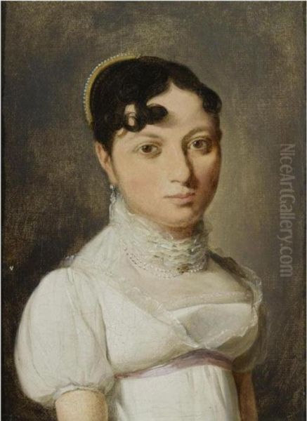 A Portrait Of A Young Lady, Half Length Oil Painting by Louis Leopold Boilly